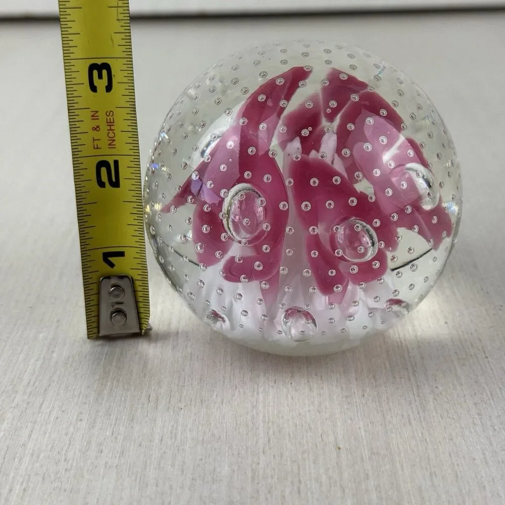 Vintage Joe St Claire Pink Trumpet Flowers Controlled Bubble Paper Weight 3”